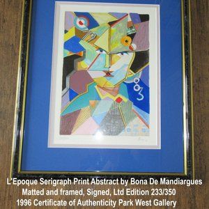 L'Epoque Serigraph Print Abstract by Bona De Mandiargues, Matted & framed, 1996